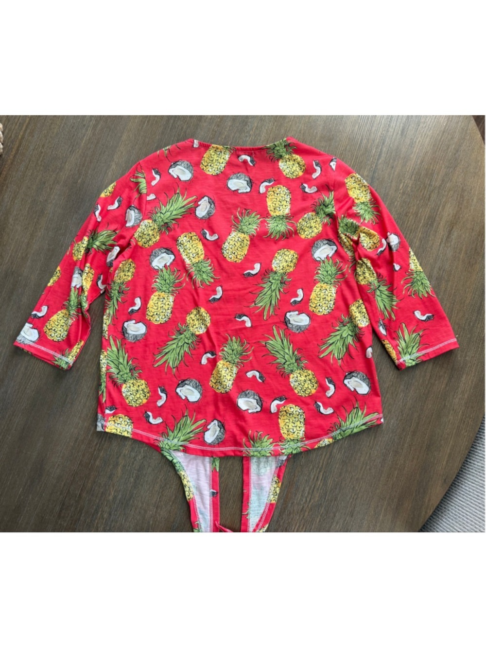 Women's Onque Casual Pineapple Print Button Down Shirt, Size S, Red/Yellow - Picture 2 of 10